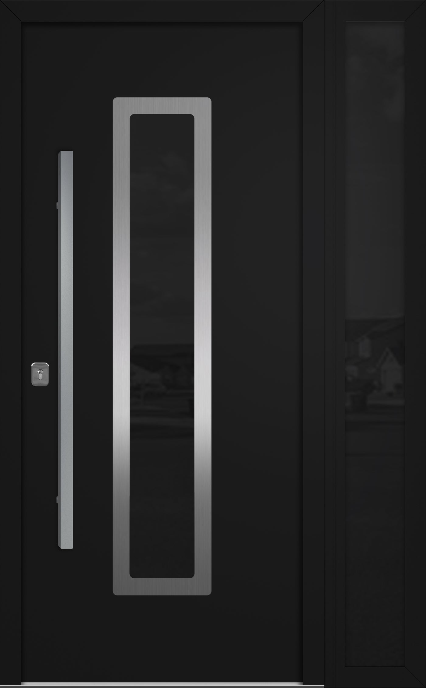 Nova Inox S1 Modern Exterior Single Door W/ (1) 12" Sidelight - Unit 50x81 3/8 - Black - Doors and Beyond