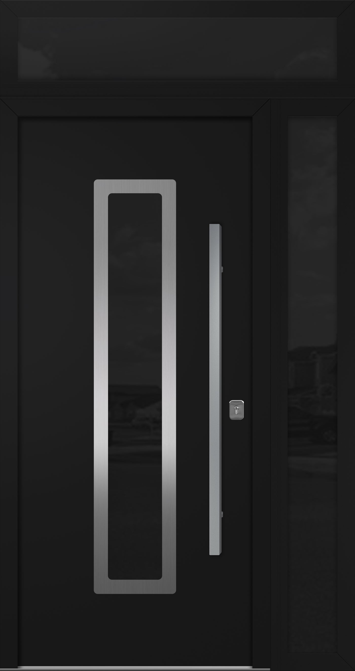 Nova Inox S1 Modern Exterior Single Door 36x80 with Sidelight and Transom - Unit 50x95 1/2 - Black - Doors and Beyond