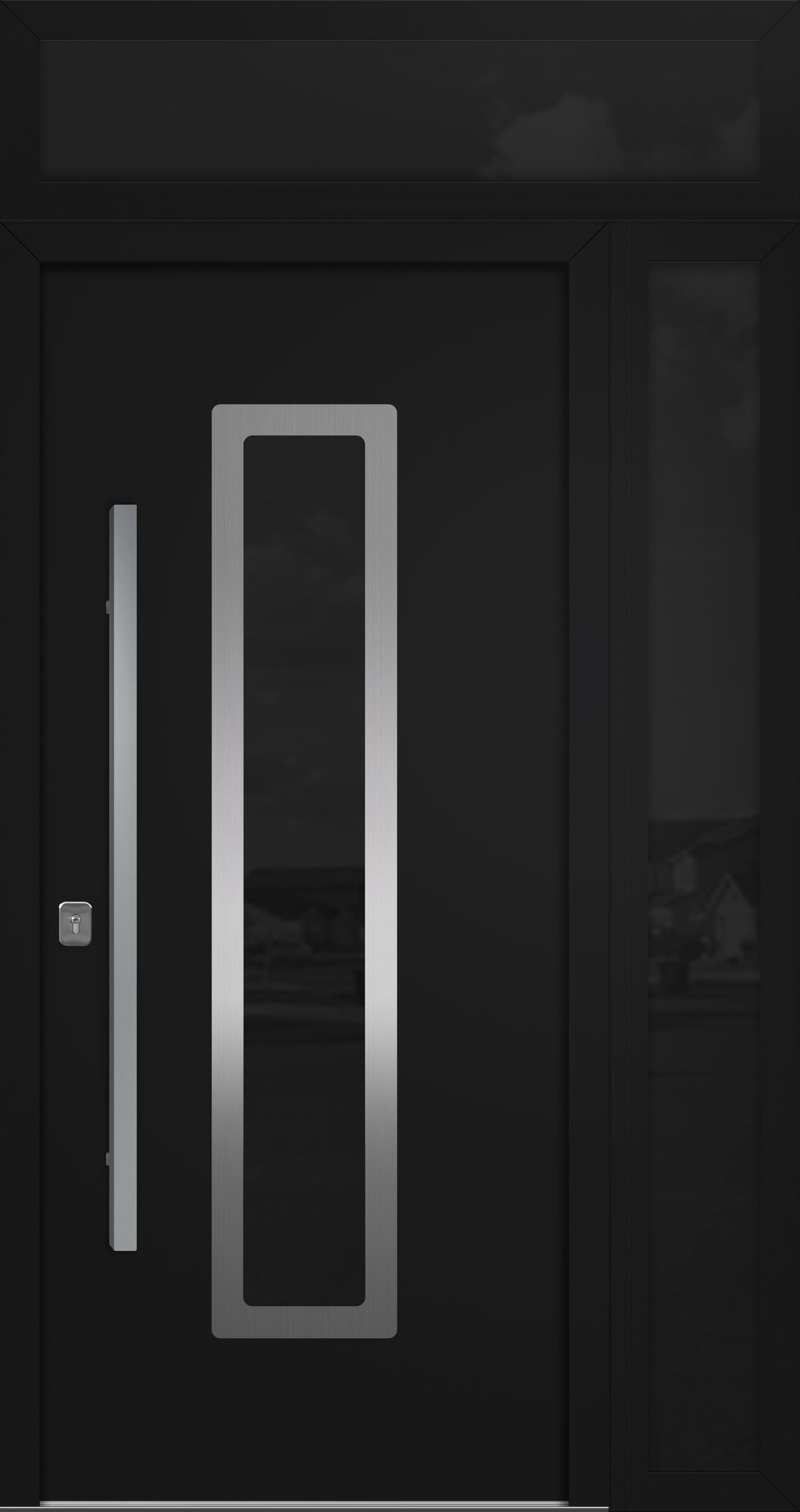 Nova Inox S1 Modern Exterior Single Door 36x80 with Sidelight and Transom - Unit 50x95 1/2 - Black - Doors and Beyond