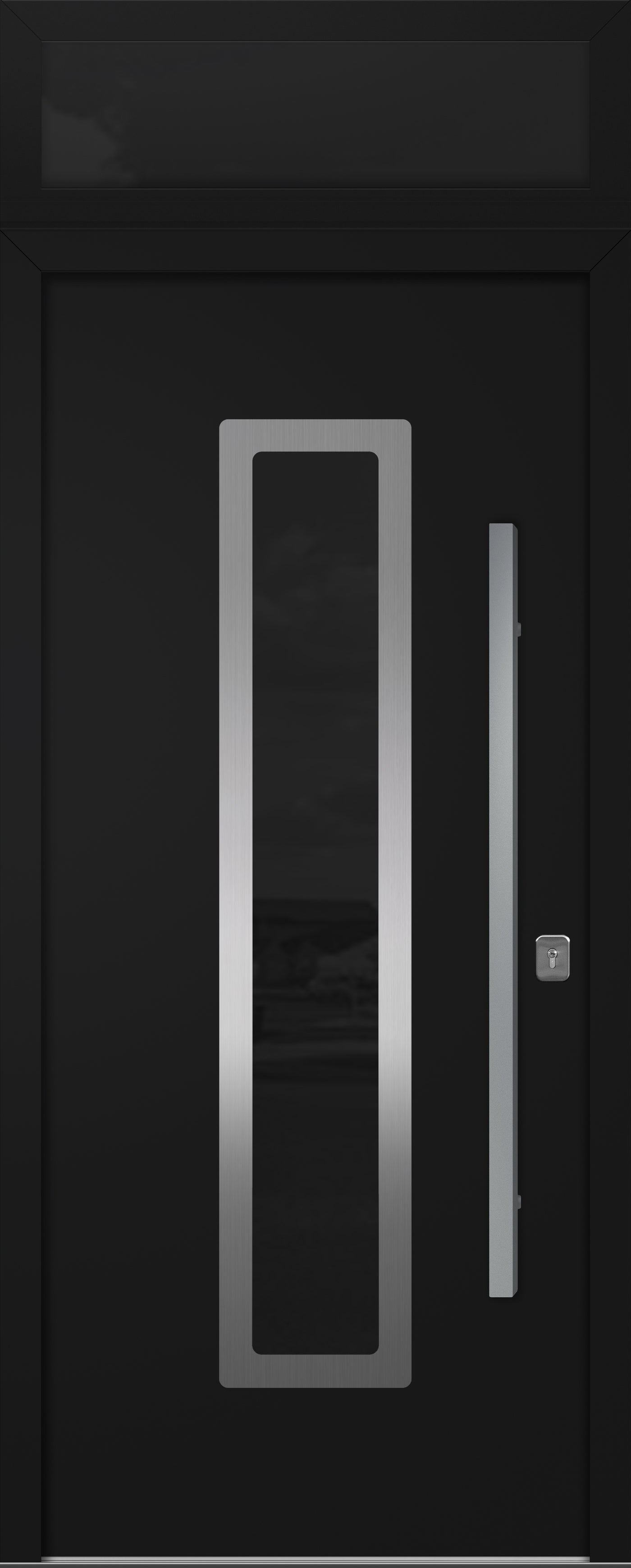 Nova Inox S1 Modern Exterior Single Door 36x80 with Transom - Unit Size 38 x 95 1/2”- Black - Doors and Beyond