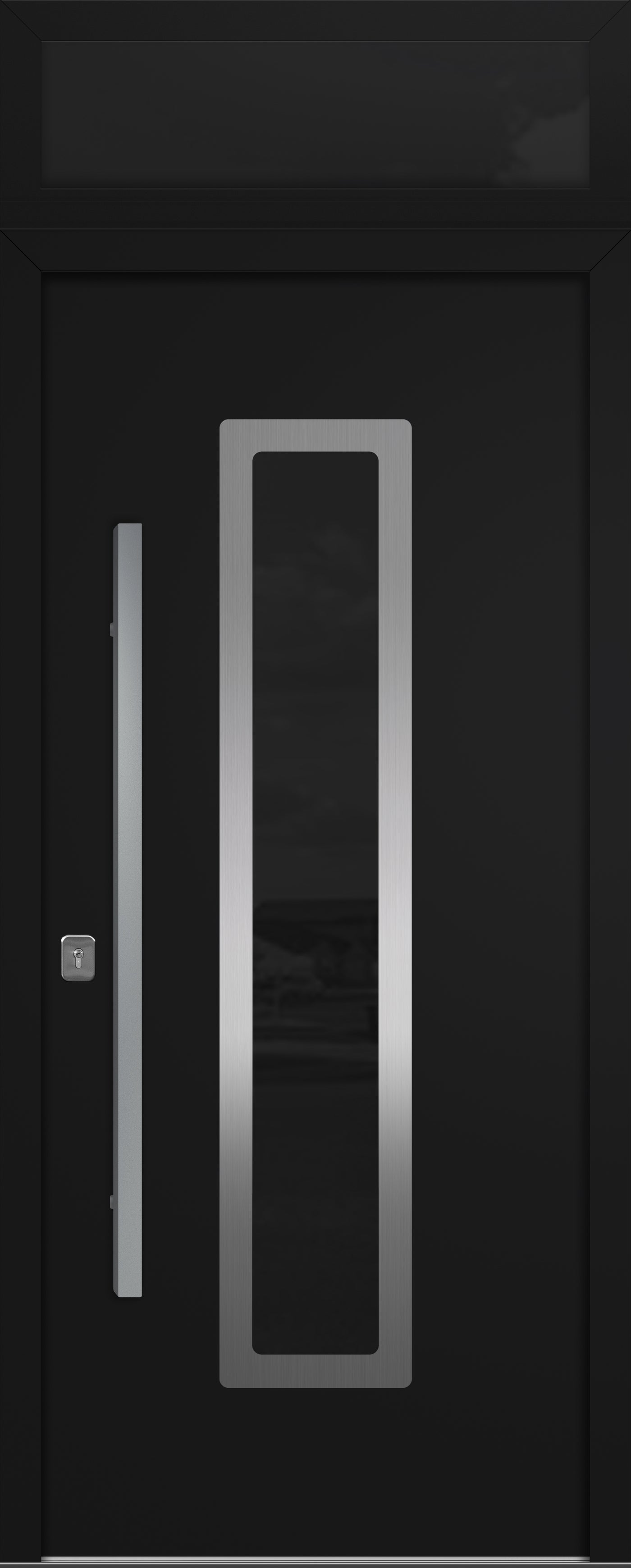 Nova Inox S1 Modern Exterior Single Door 36x80 with Transom - Unit Size 38 x 95 1/2”- Black - Doors and Beyond