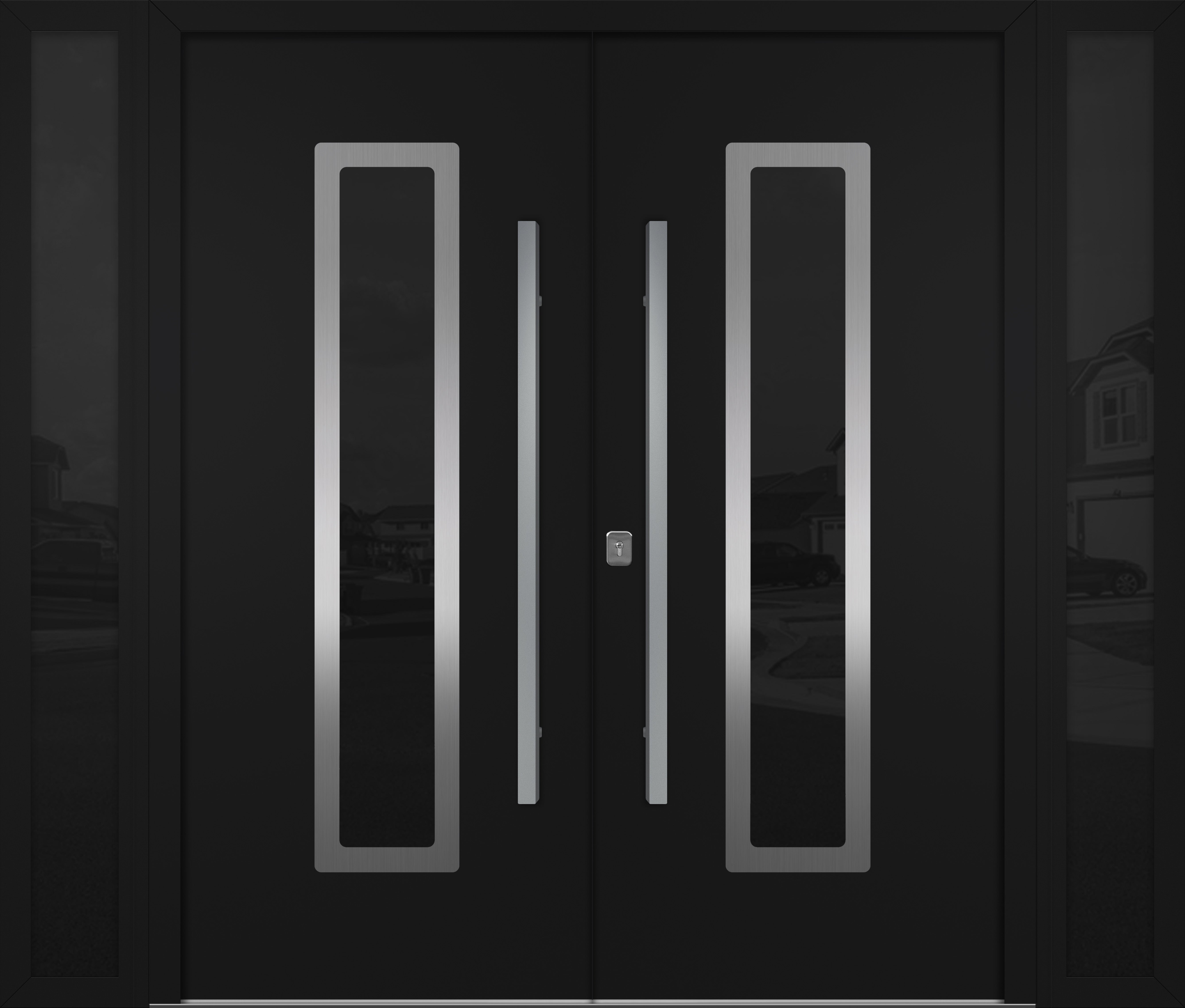 Nova Inox S1  Modern Exterior Double Door W/ (2) 12" Sidelight - Unit 98x81 3/8 - Black