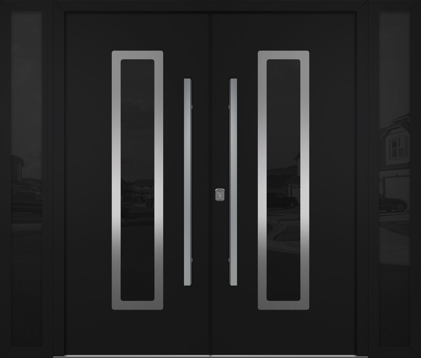 Nova Inox S1 Modern Exterior Double Door W/ (2) 12" Sidelight - Unit 98x81 3/8 - Black - Doors and Beyond