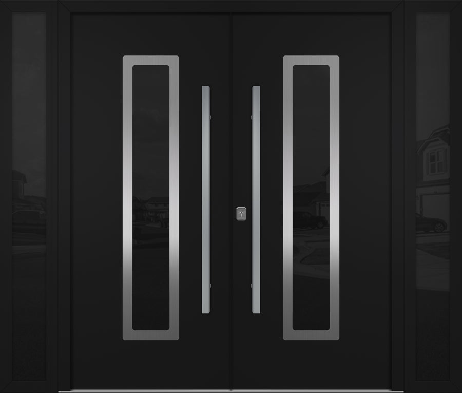 Nova Inox S1 Modern Exterior Double Door W/ (2) 12" Sidelight - Unit 98x81 3/8 - Black - Doors and Beyond