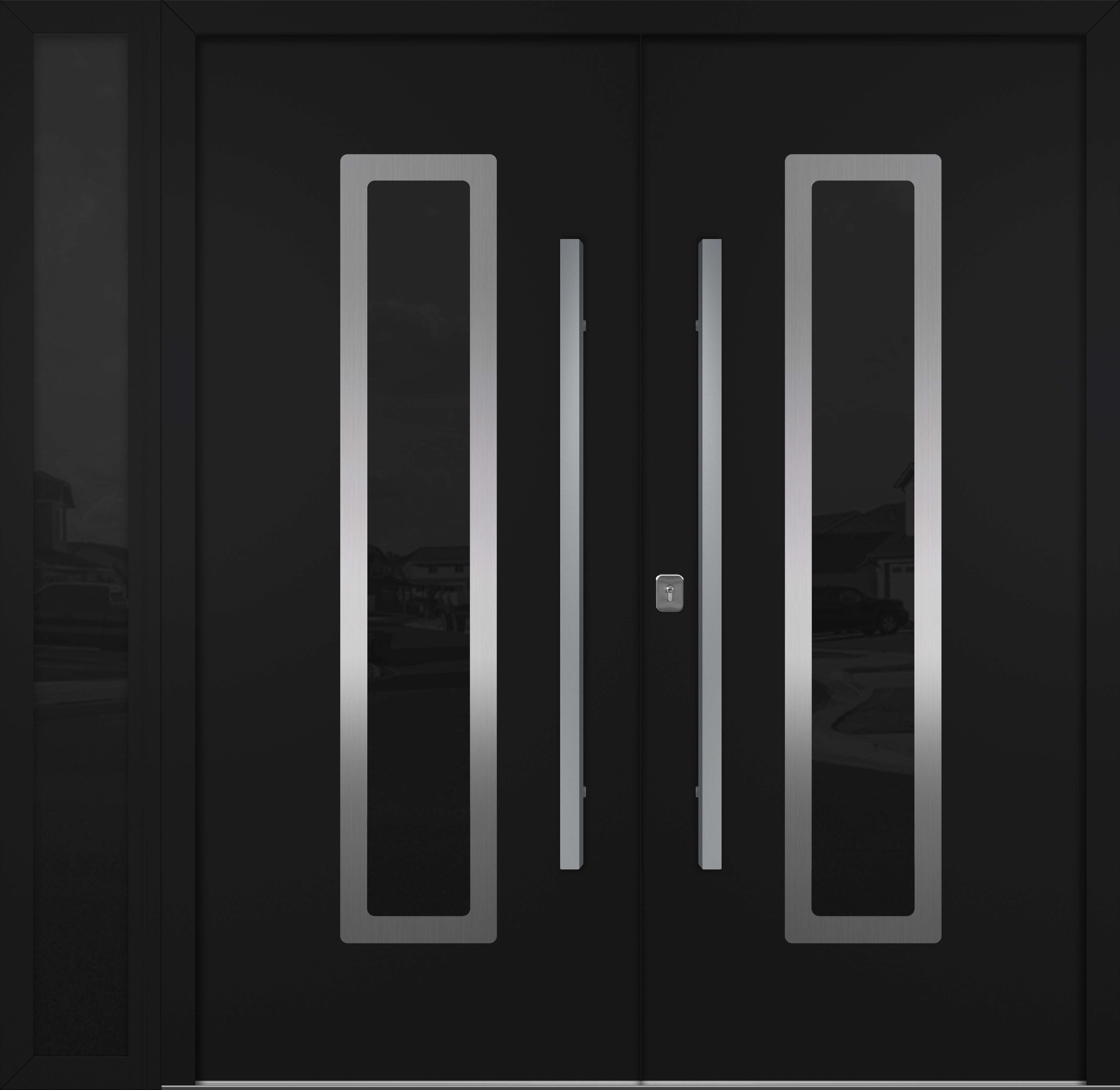Nova Inox S1  Modern Exterior Double Door W/ (1) 12" Sidelight - Unit 86x81 3/8 - Black