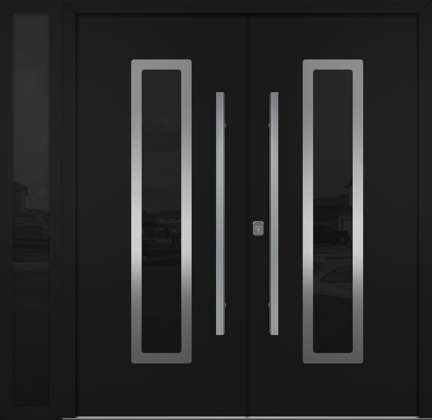 Nova Inox S1 Modern Exterior Double Door W/ (1) 12" Sidelight - Unit 86x81 3/8 - Black - Doors and Beyond