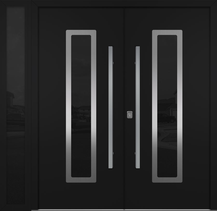 Nova Inox S1 Modern Exterior Double Door W/ (1) 12" Sidelight - Unit 86x81 3/8 - Black - Doors and Beyond