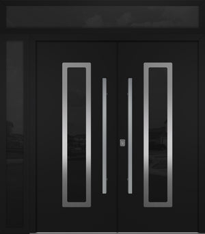 Nova Inox S1 Modern Exterior Double Door 72x80 W/ (1) 12" Sidelight and Transom - Unit 86x95 3/8 - Black - Doors and Beyond