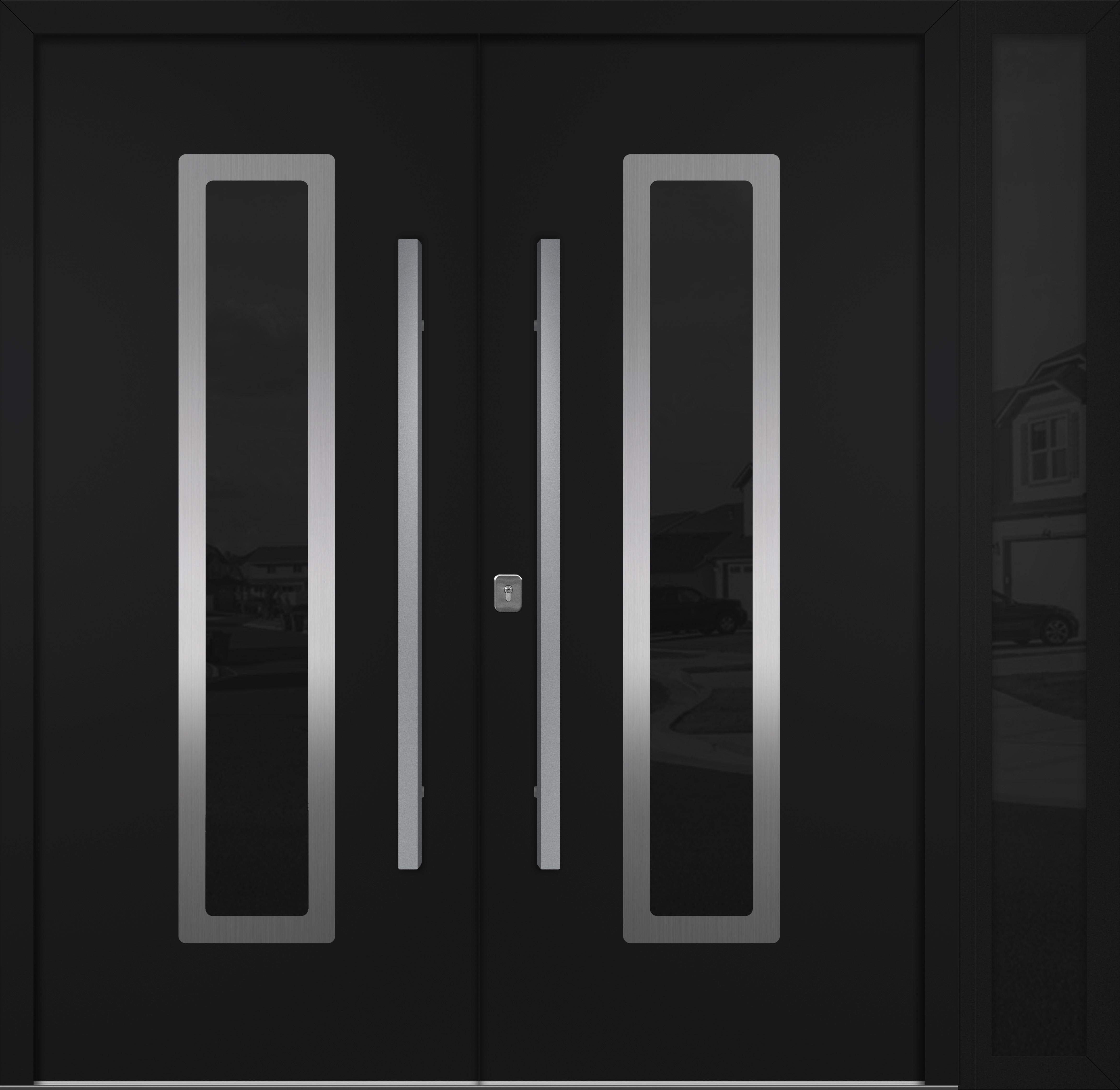 Nova Inox S1  Modern Exterior Double Door W/ (1) 12" Sidelight - Unit 86x81 3/8 - Black