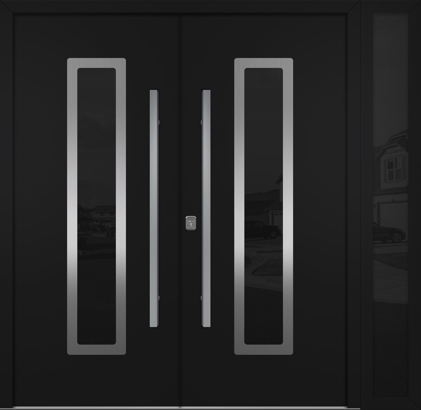 Nova Inox S1 Modern Exterior Double Door W/ (1) 12" Sidelight - Unit 86x81 3/8 - Black - Doors and Beyond