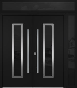 Nova Inox S1 Modern Exterior Double Door 72x80 W/ (1) 12" Sidelight and Transom - Unit 86x95 3/8 - Black - Doors and Beyond