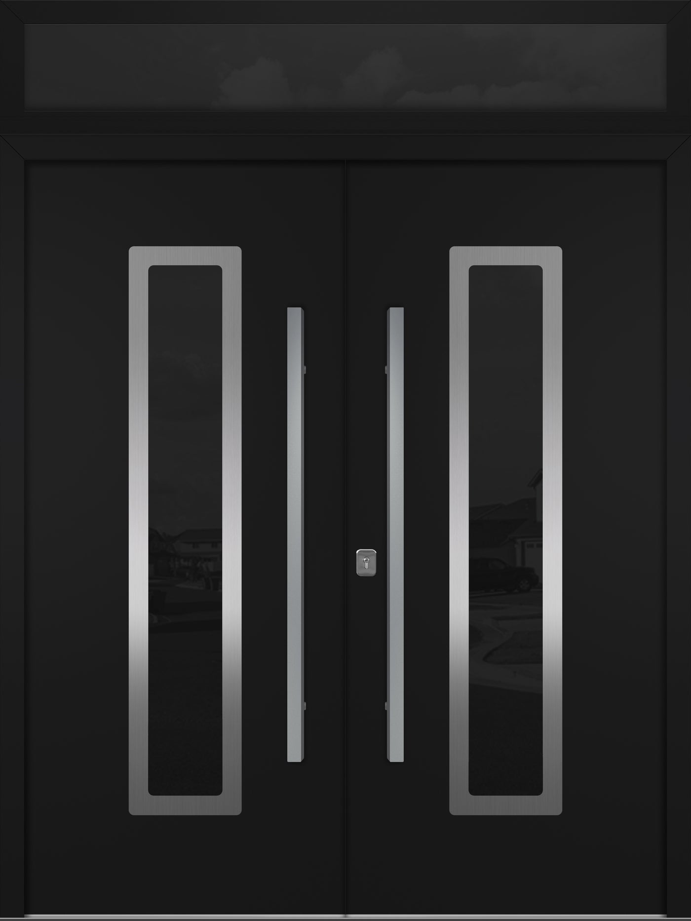 Nova Inox S1 Modern Exterior Double Door 72x80 with Transom - Unit 74x95 1/2 - Black - Doors and Beyond