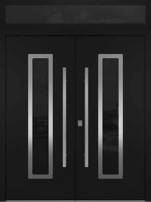Nova Inox S1 Modern Exterior Double Door 72x80 with Transom - Unit 74x95 1/2 - Black - Doors and Beyond
