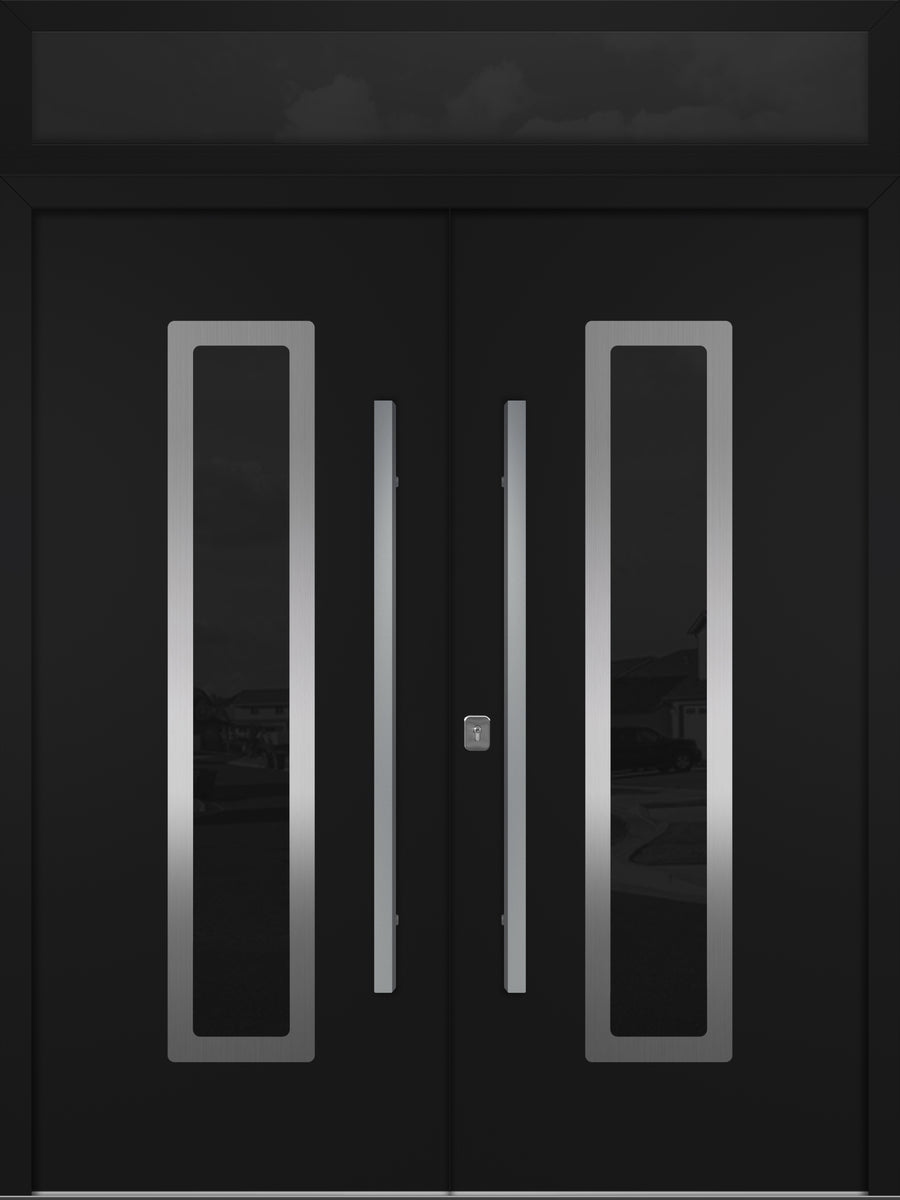 Nova Inox S1 Modern Exterior Double Door 72x80 with Transom - Unit 74x95 1/2 - Black - Doors and Beyond