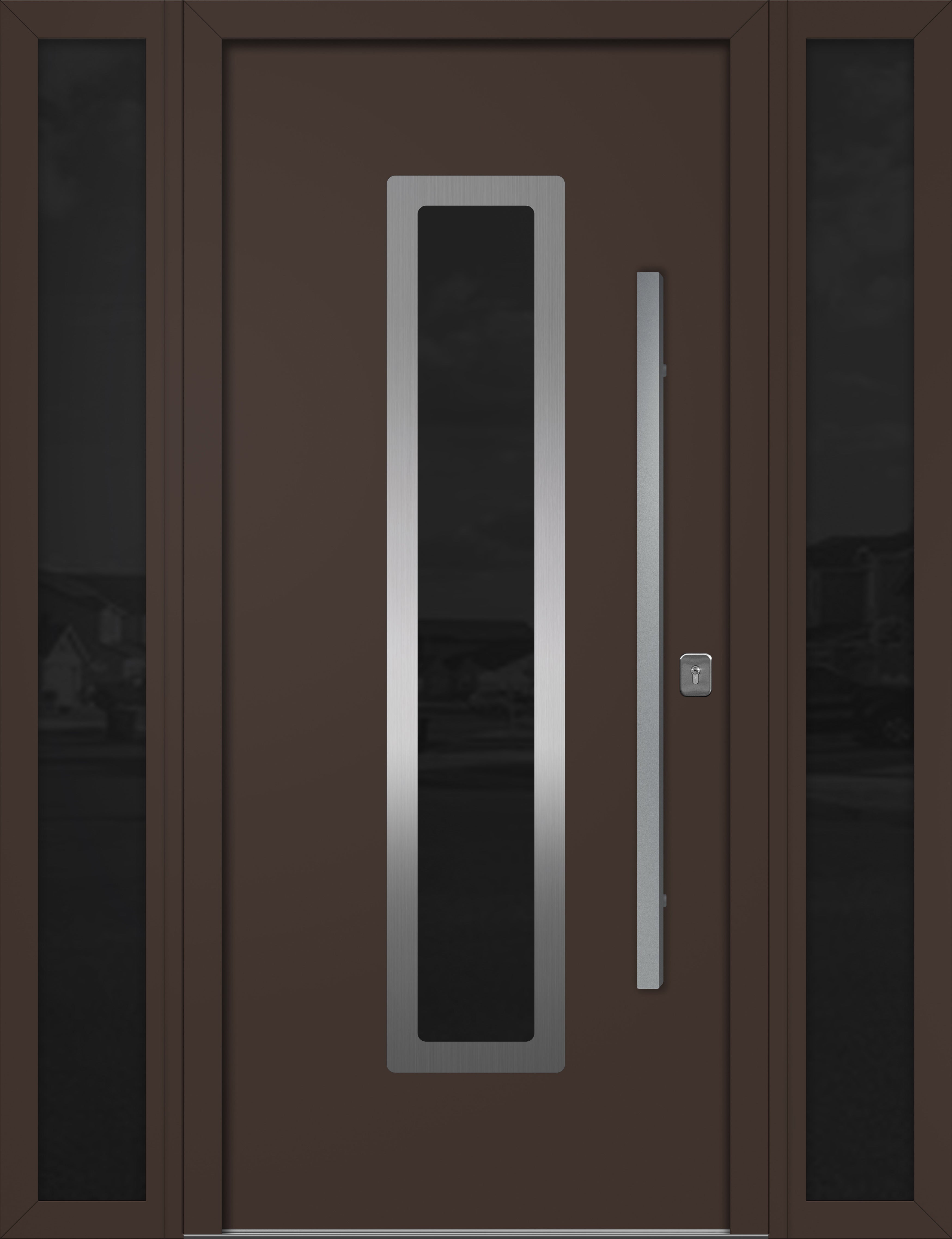 Nova Inox S1 Modern Exterior Single Door W/ (2) 12" Sidelight - Unit 62x81 3/8 - Brown