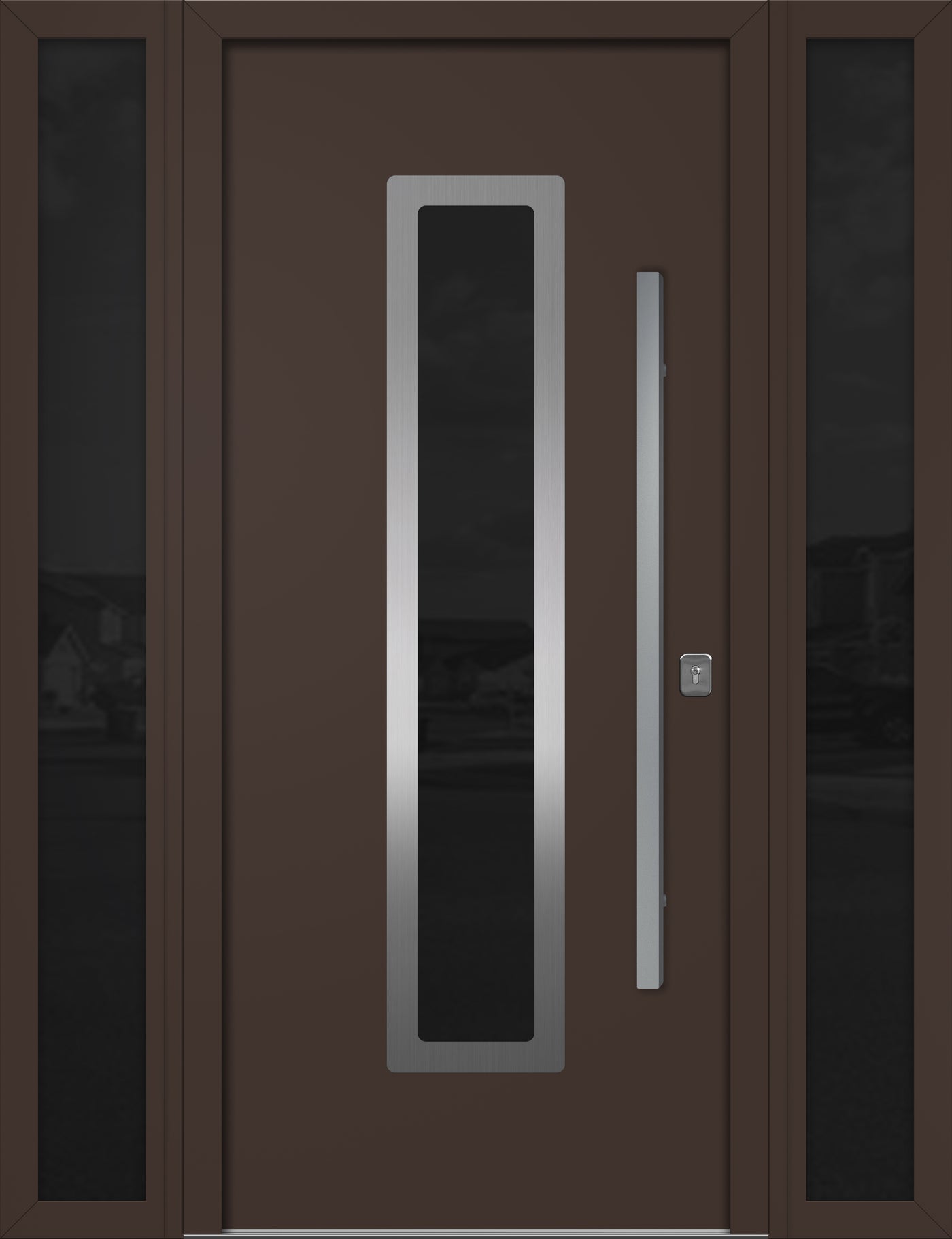 Nova Inox S1 Modern Exterior Single Door W/ (2) 12" Sidelight - Unit 62x81 3/8 - Brown - Doors and Beyond