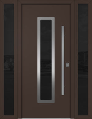 Nova Inox S1 Modern Exterior Single Door W/ (2) 12" Sidelight - Unit 62x81 3/8 - Brown - Doors and Beyond