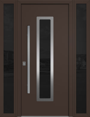 Nova Inox S1 Modern Exterior Single Door W/ (2) 12" Sidelight - Unit 62x81 3/8 - Brown - Doors and Beyond