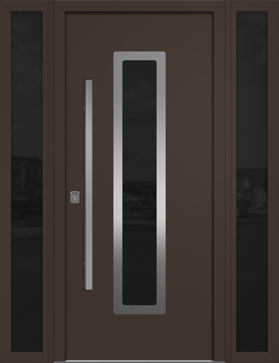 Nova Inox S1 Modern Exterior Single Door W/ (2) 12" Sidelight - Unit 62x81 3/8 - Brown - Doors and Beyond