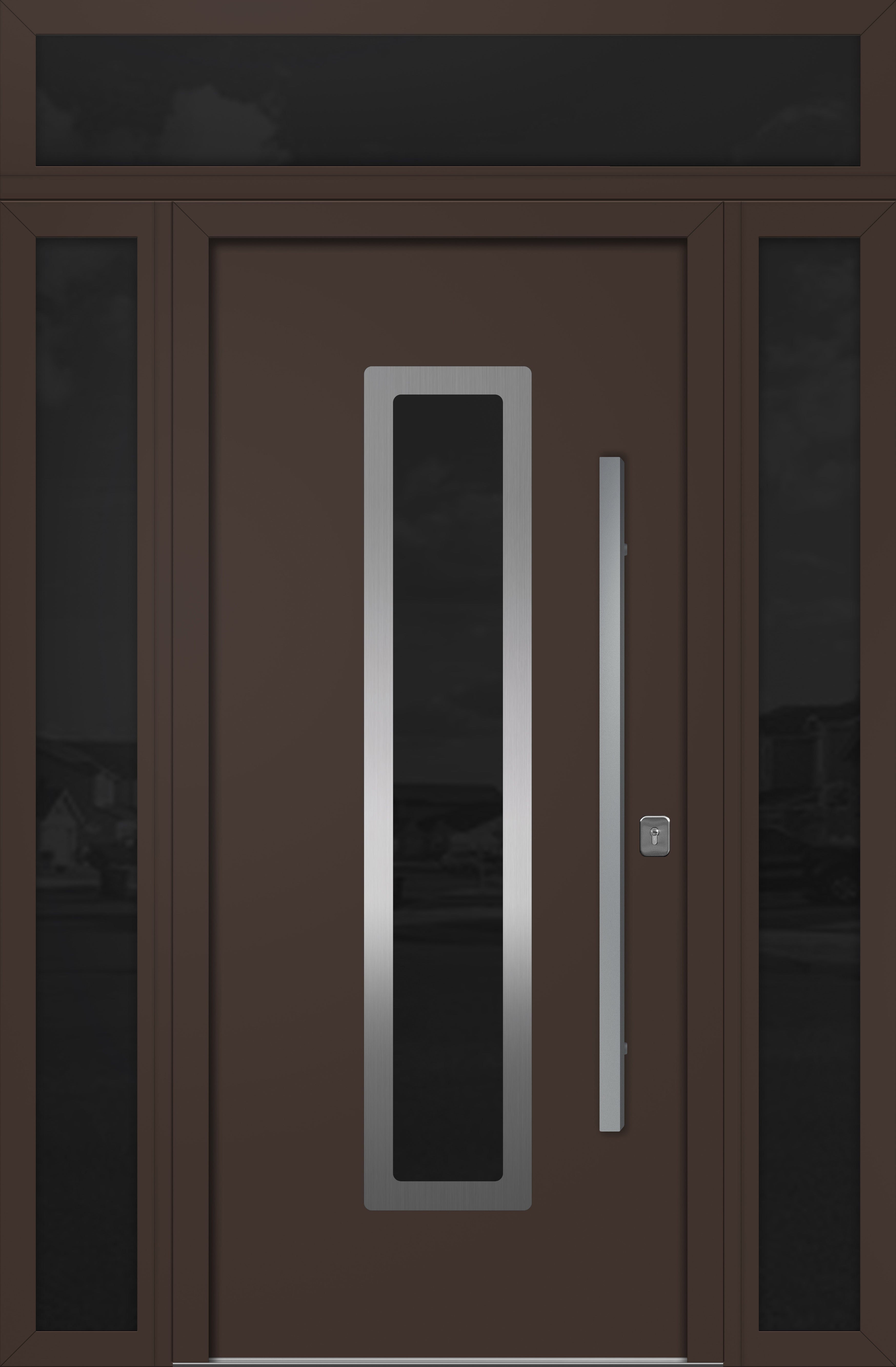 Nova Inox S1 Modern Exterior Single Door 36x80 with 2 Sidelight and Transom - Unit 62x95 1/2 - Brown