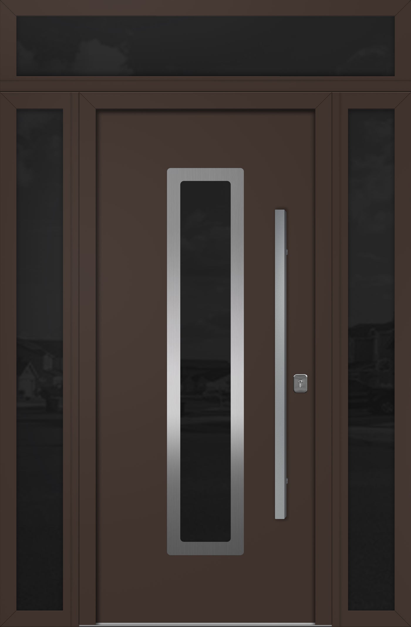 Nova Inox S1 Modern Exterior Single Door 36x80 with 2 Sidelight and Transom - Unit 62x95 1/2 - Brown - Doors and Beyond