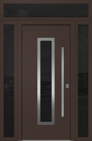 Nova Inox S1 Modern Exterior Single Door 36x80 with 2 Sidelight and Transom - Unit 62x95 1/2 - Brown - Doors and Beyond