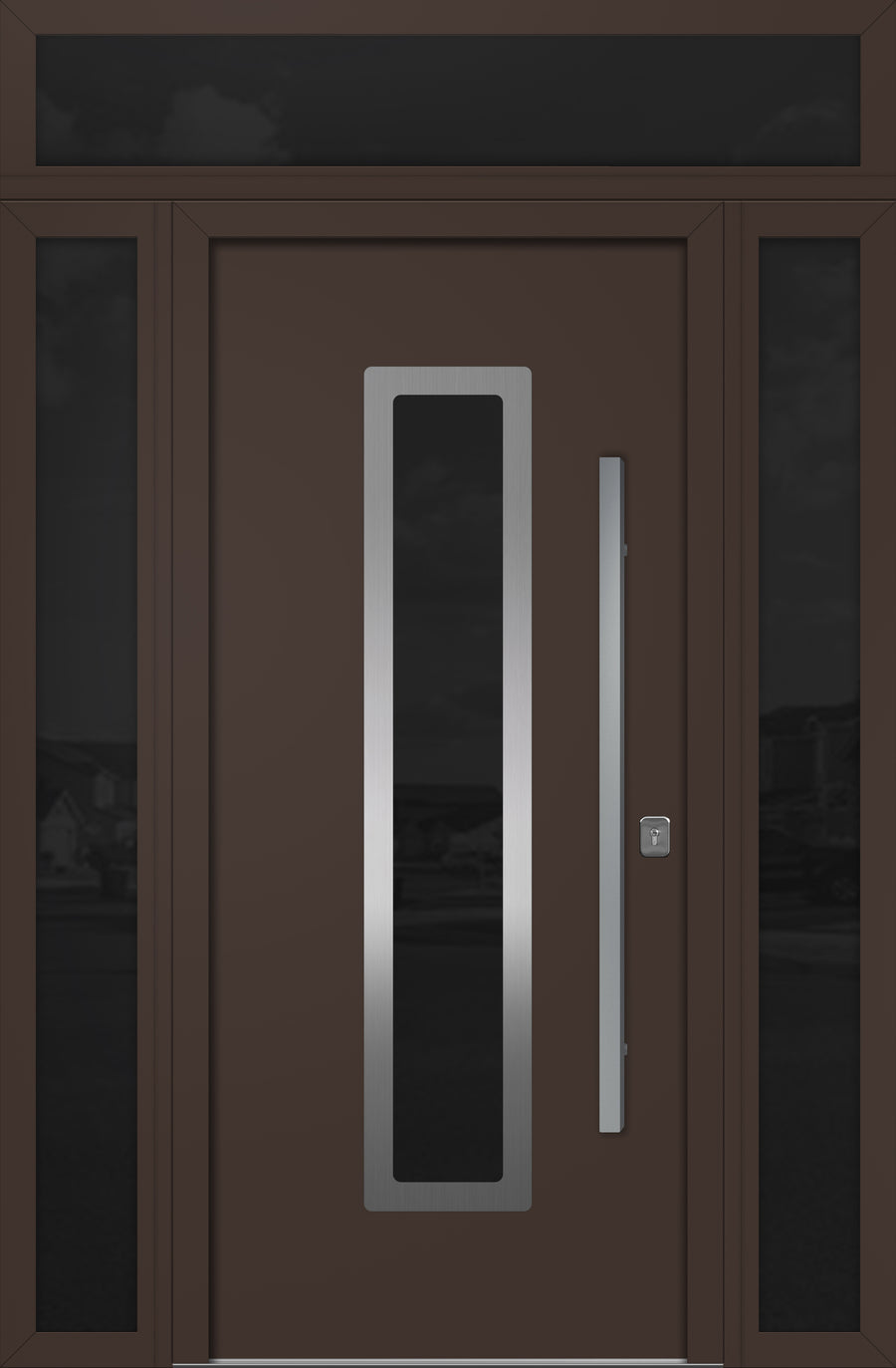 Nova Inox S1 Modern Exterior Single Door 36x80 with 2 Sidelight and Transom - Unit 62x95 1/2 - Brown - Doors and Beyond
