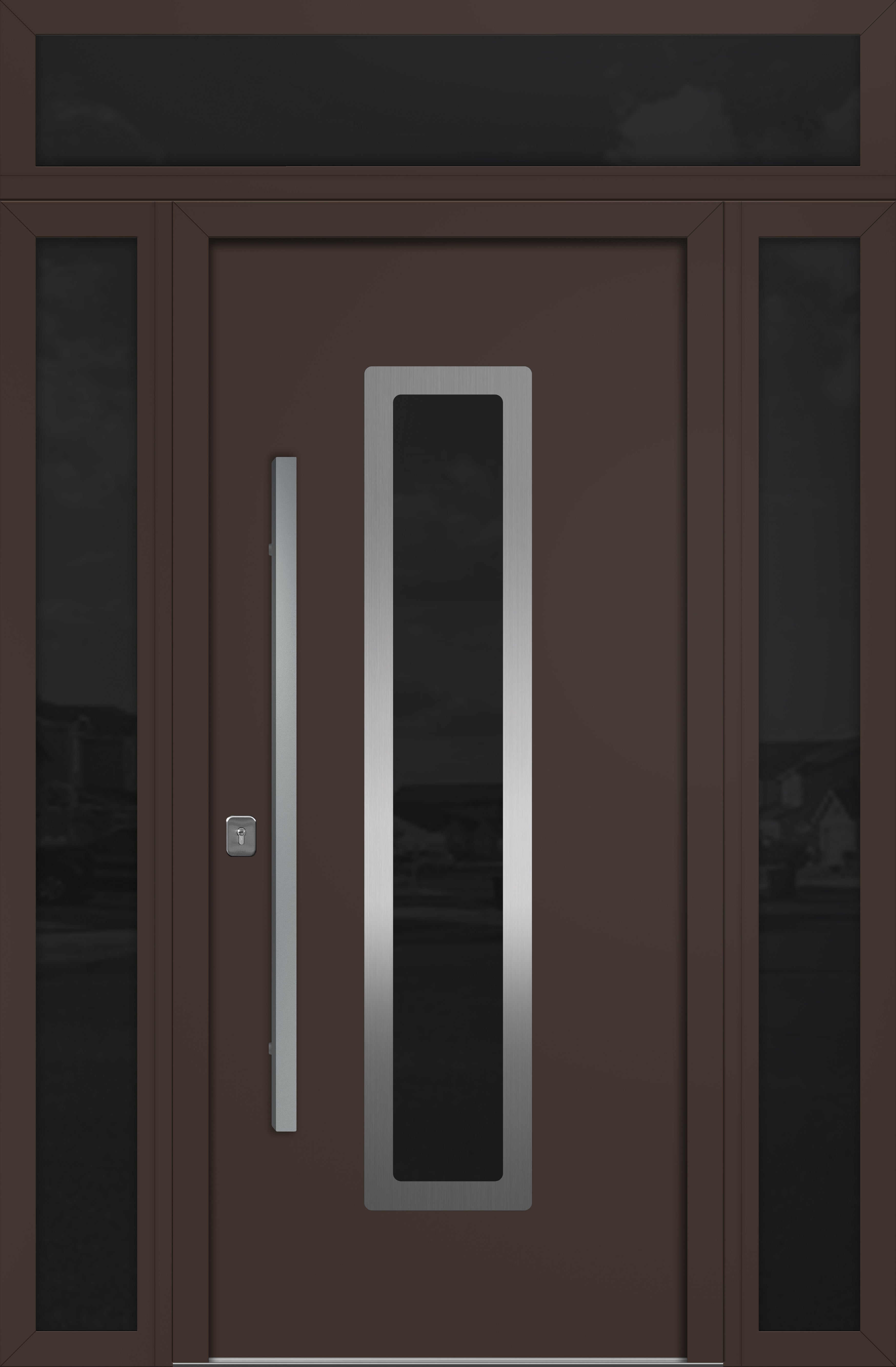 Nova Inox S1 Modern Exterior Single Door 36x80 with 2 Sidelight and Transom - Unit 62x95 1/2 - Brown