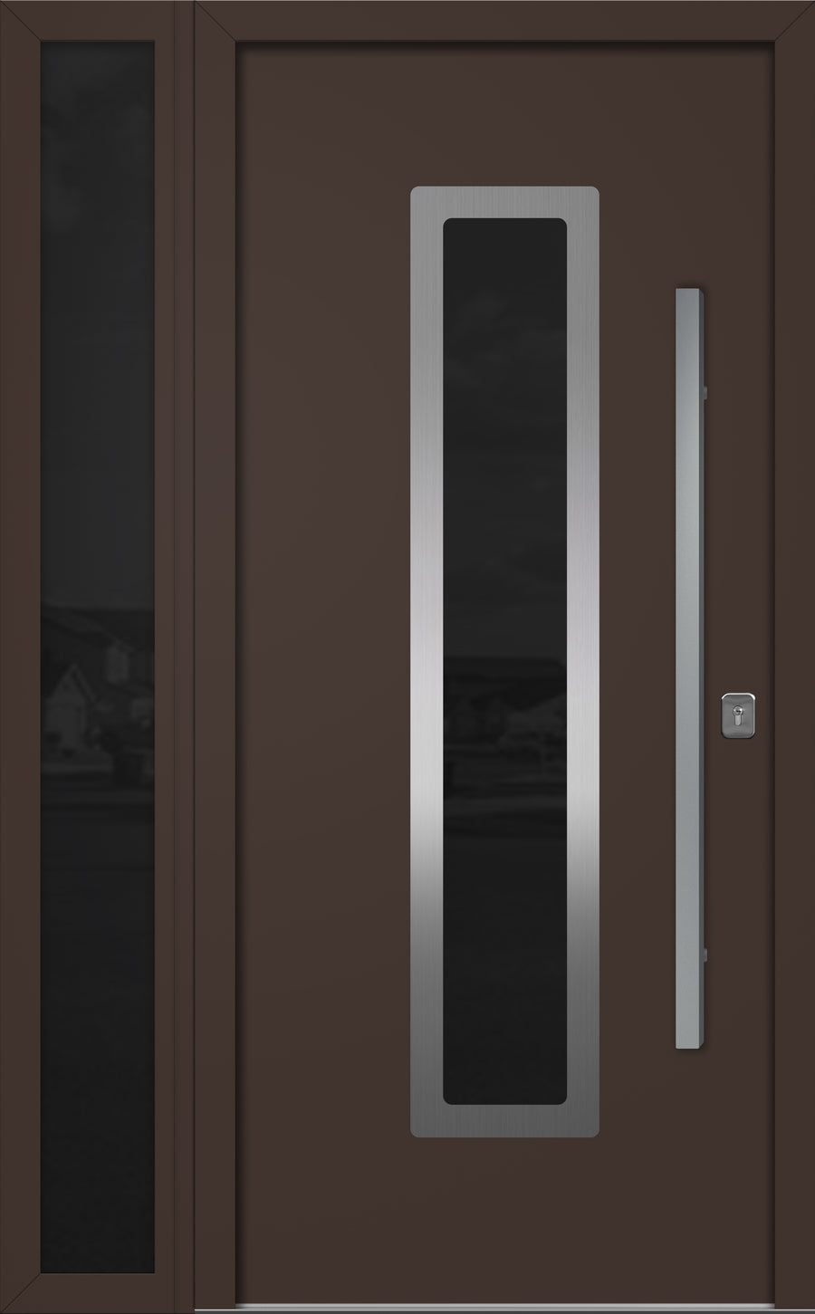 Nova Inox S1 Modern Exterior Single Door W/ (1) 12" Sidelight - Unit 50x81 3/8 - Brown - Doors and Beyond