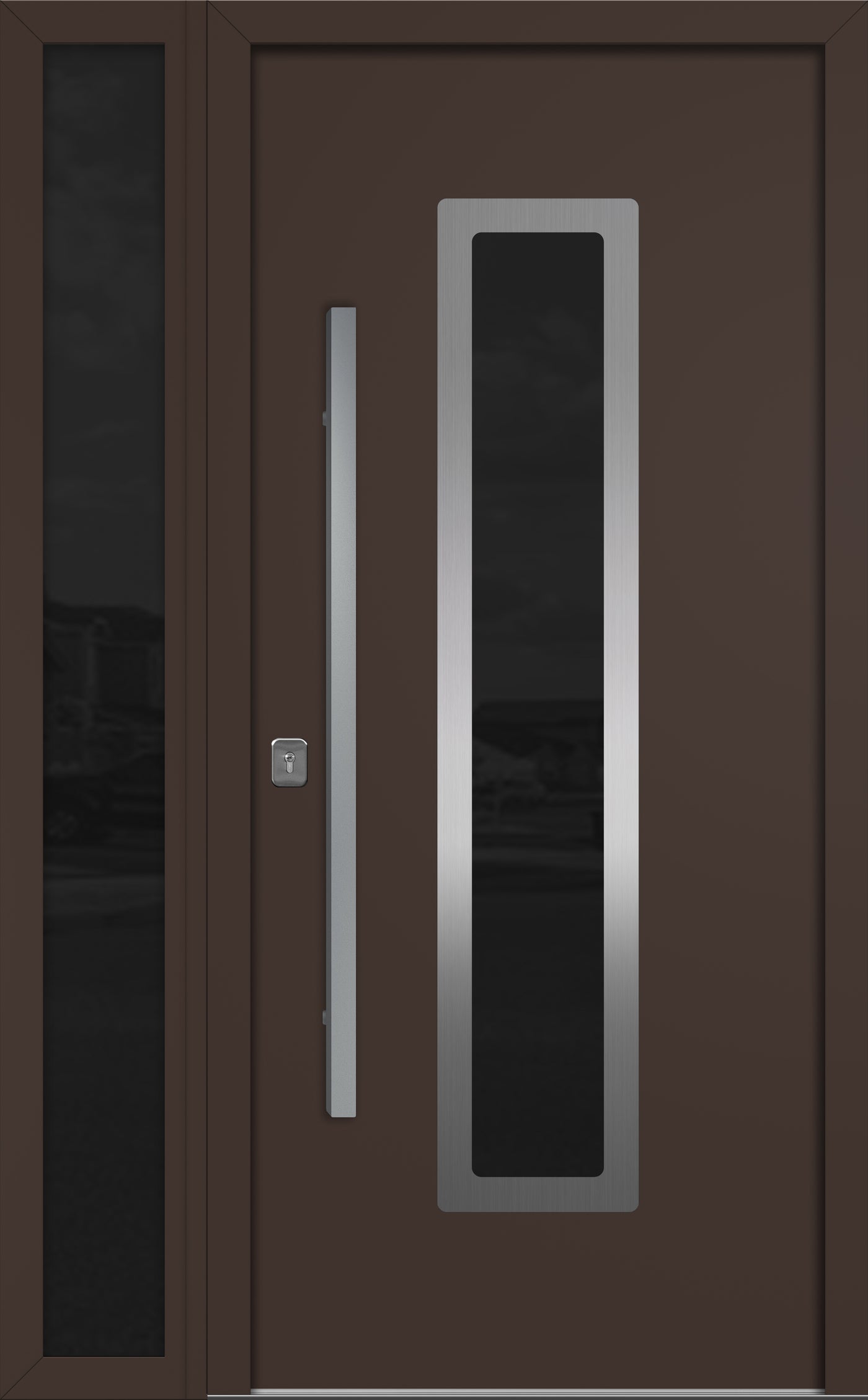 Nova Inox S1 Modern Exterior Single Door W/ (1) 12" Sidelight - Unit 50x81 3/8 - Brown - Doors and Beyond