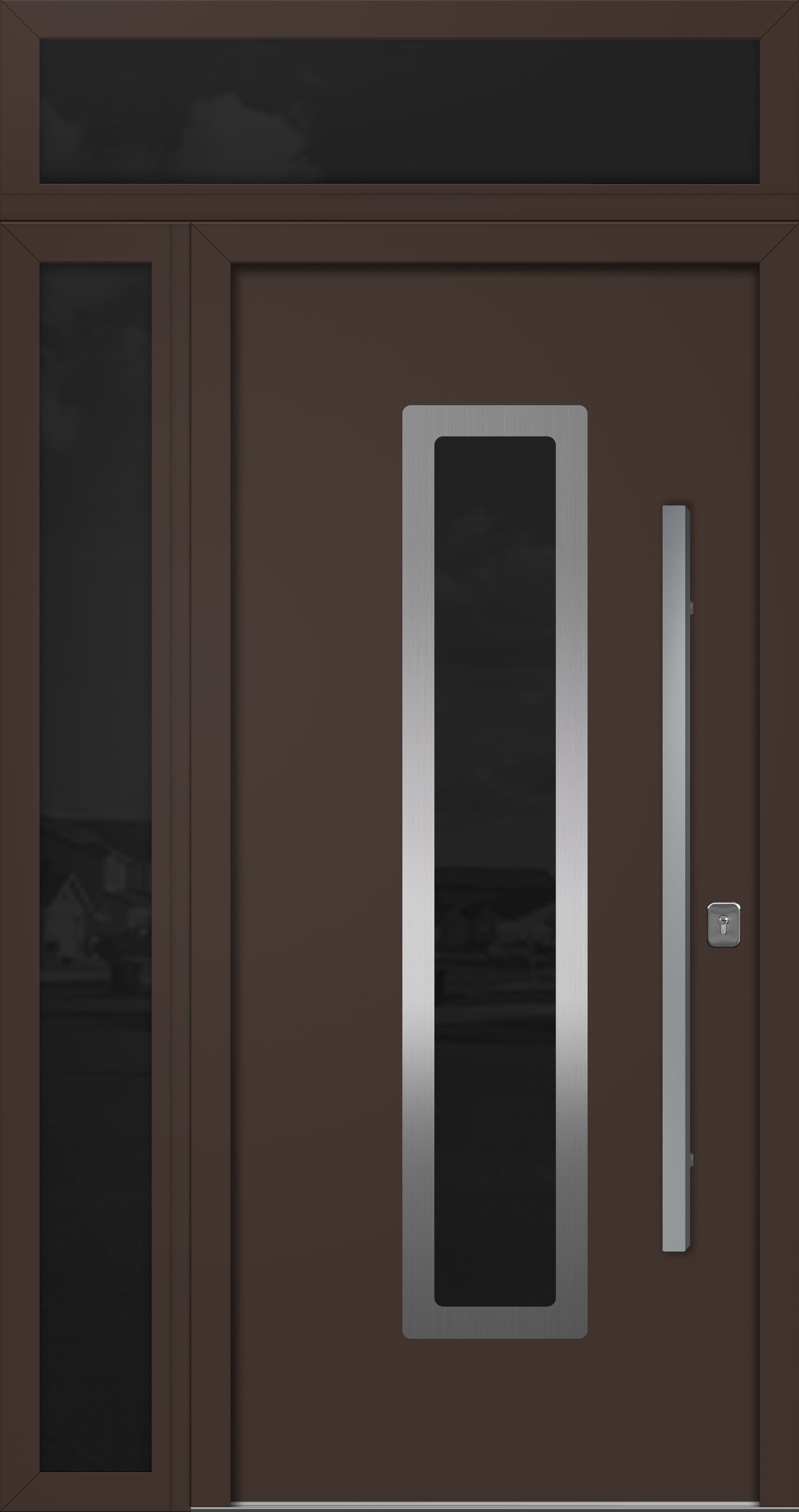 Nova Inox S1 Modern Exterior Single Door 36x80 with Sidelight and Transom - Unit 50x95 1/2 - Brown
