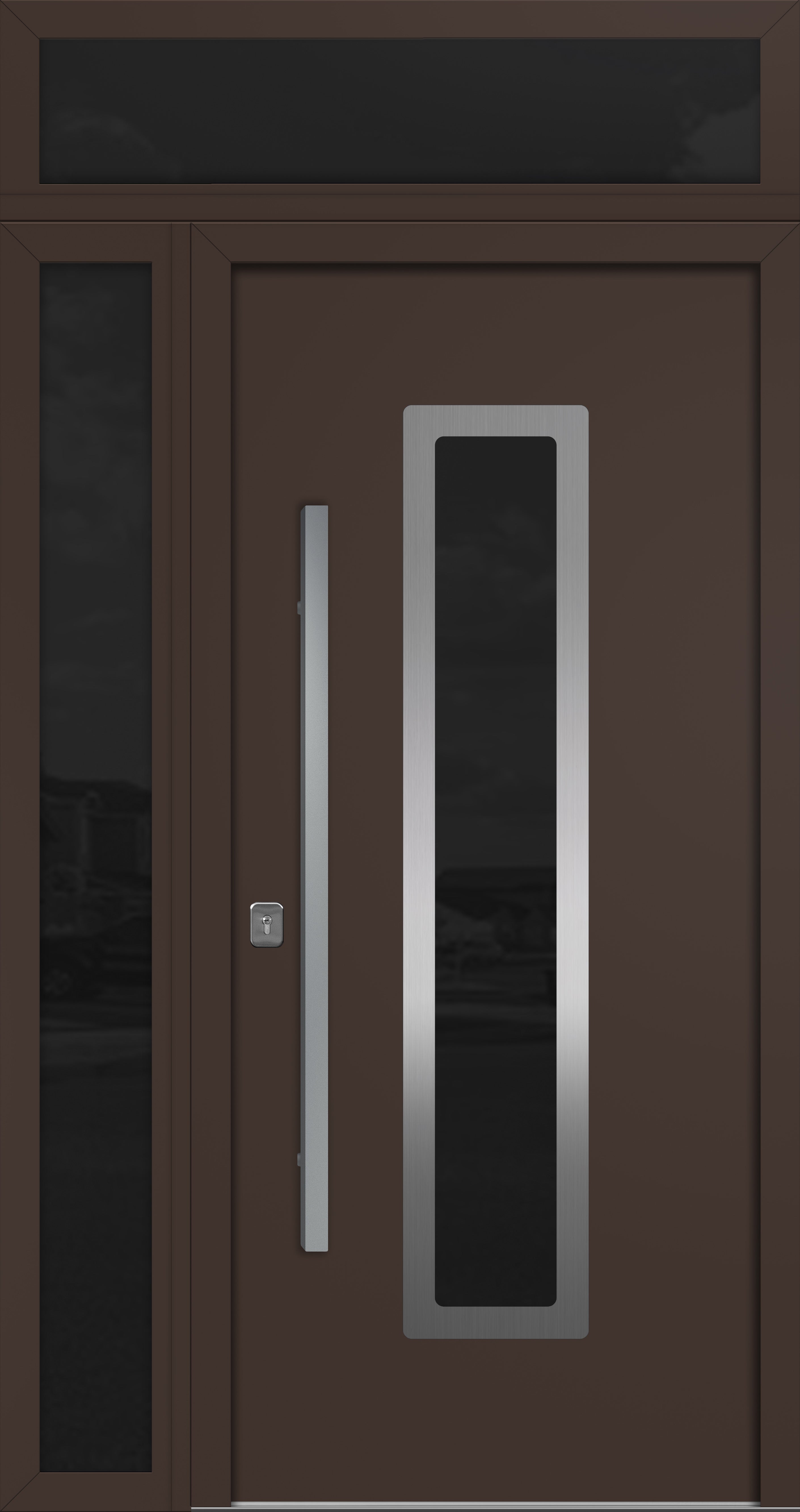 Nova Inox S1 Modern Exterior Single Door 36x80 with Sidelight and Transom - Unit 50x95 1/2 - Brown