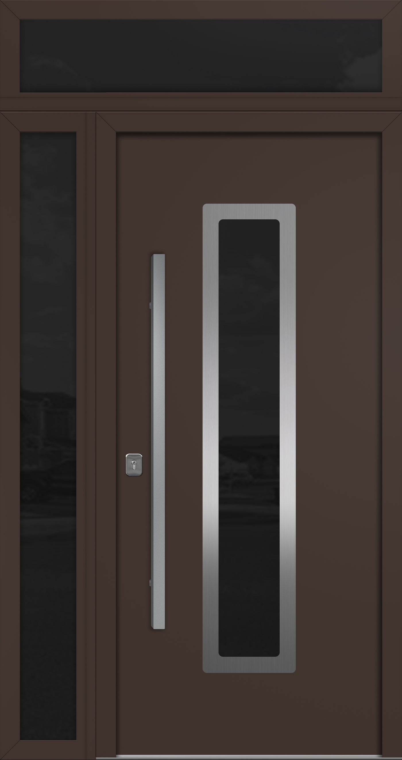 Nova Inox S1 Modern Exterior Single Door 36x80 with Sidelight and Transom - Unit 50x95 1/2 - Brown - Doors and Beyond