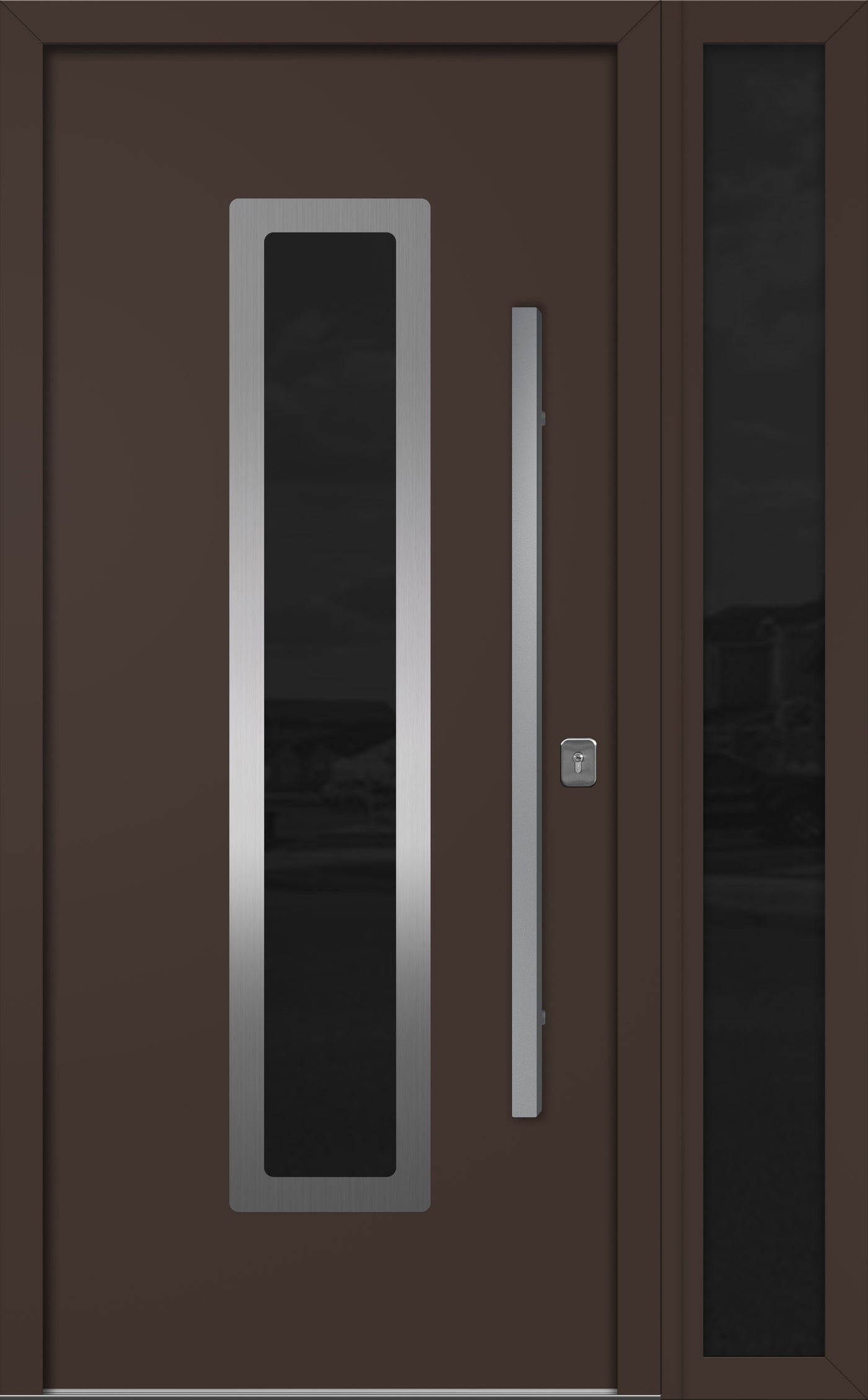 Nova Inox S1 Modern Exterior Single Door W/ (1) 12" Sidelight - Unit 50x81 3/8 - Brown - Doors and Beyond