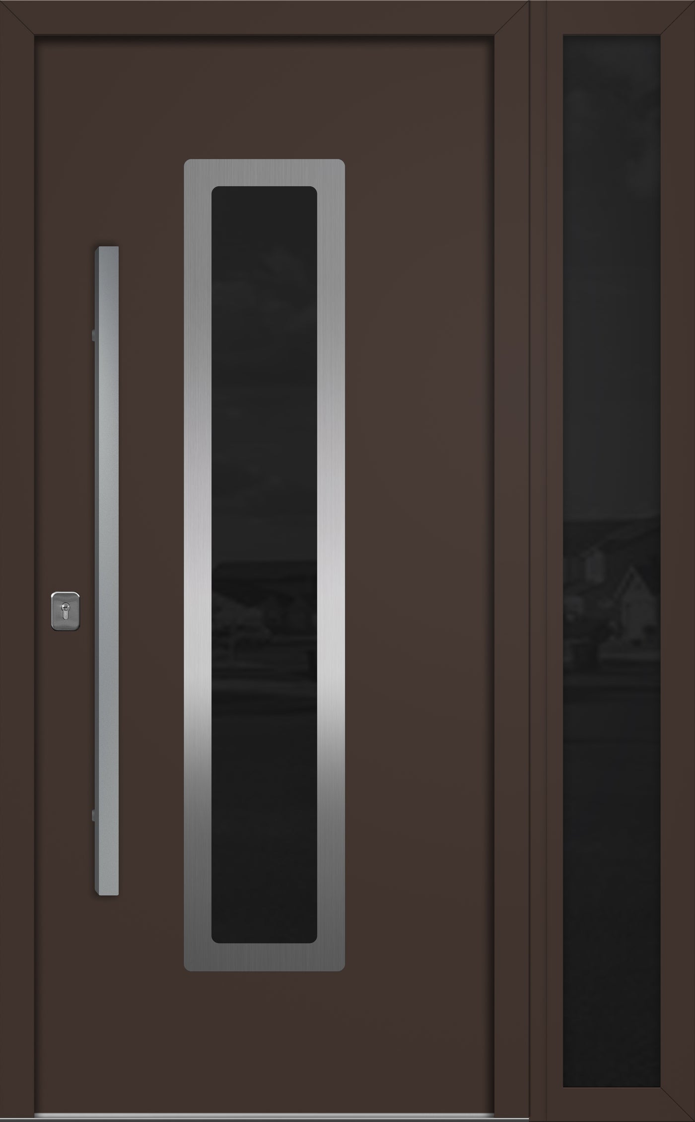 Nova Inox S1 Modern Exterior Single Door W/ (1) 12" Sidelight - Unit 50x81 3/8 - Brown - Doors and Beyond