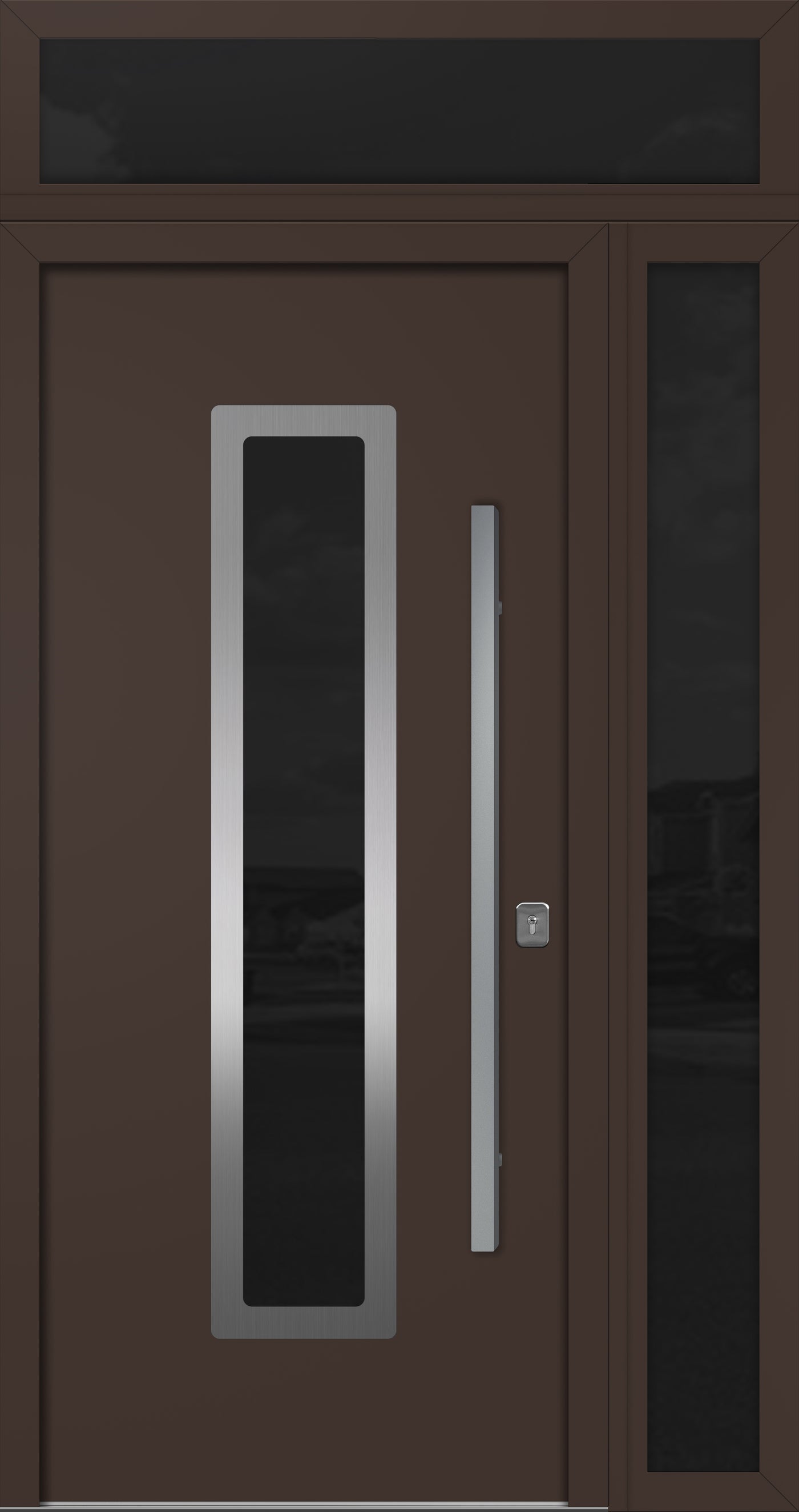 Nova Inox S1 Modern Exterior Single Door 36x80 with Sidelight and Transom - Unit 50x95 1/2 - Brown - Doors and Beyond