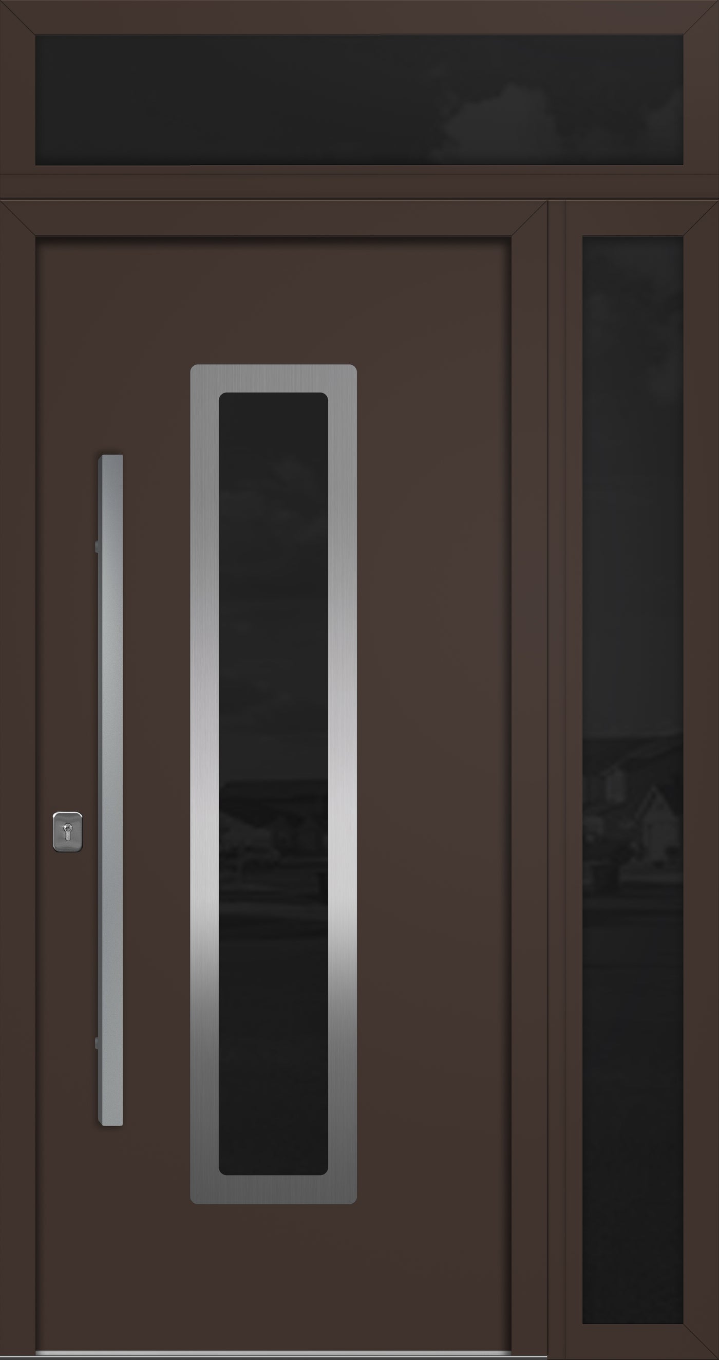 Nova Inox S1 Modern Exterior Single Door 36x80 with Sidelight and Transom - Unit 50x95 1/2 - Brown - Doors and Beyond