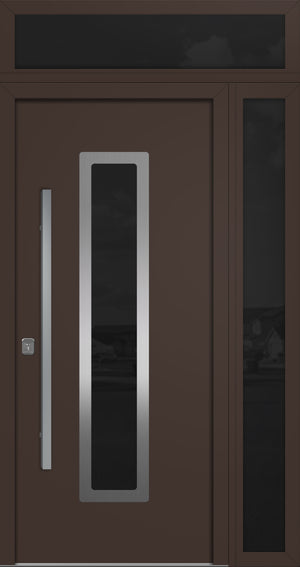 Nova Inox S1 Modern Exterior Single Door 36x80 with Sidelight and Transom - Unit 50x95 1/2 - Brown - Doors and Beyond