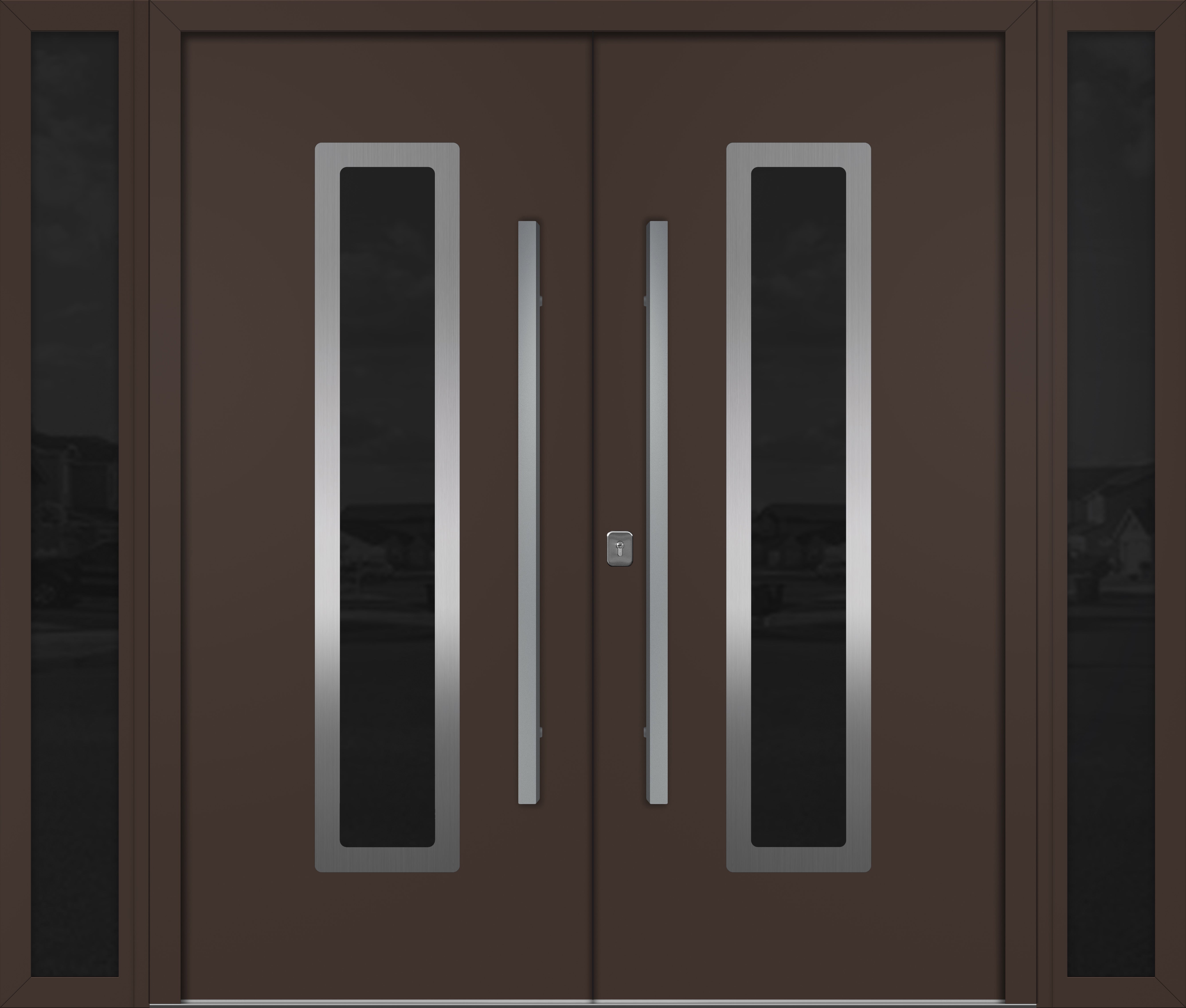 Nova Inox S1  Modern Exterior Double Door W/ (2) 12" Sidelight - Unit 98x81 3/8 - Brown