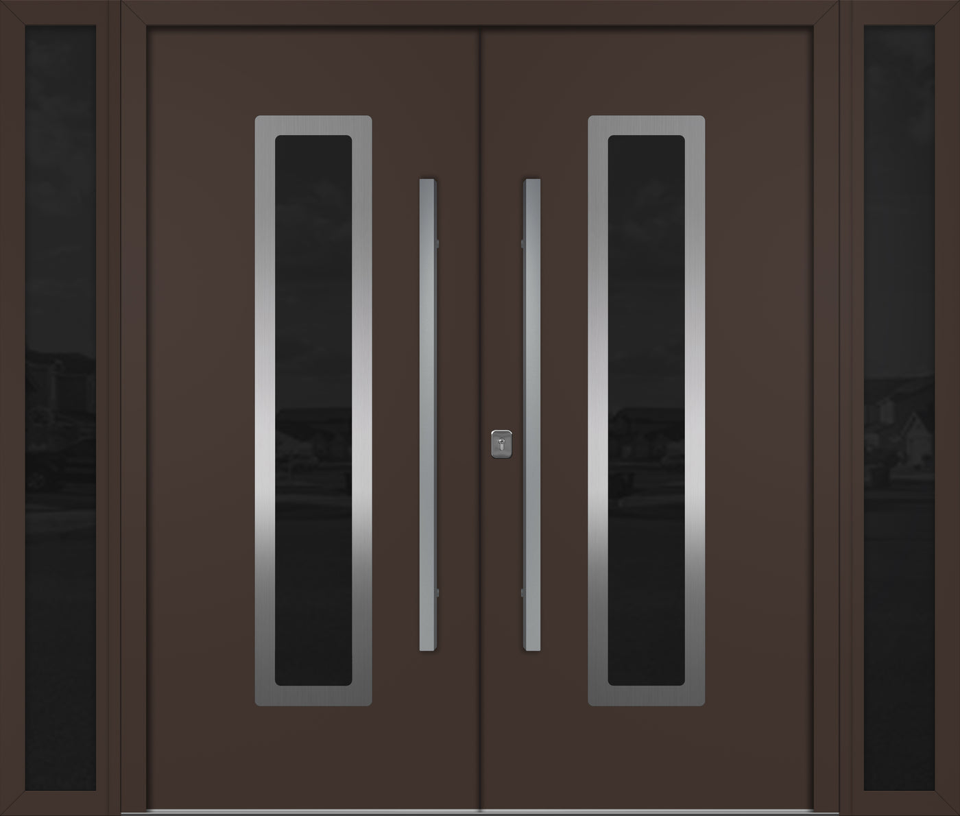 Nova Inox S1 Modern Exterior Double Door W/ (2) 12" Sidelight - Unit 98x81 3/8 - Brown - Doors and Beyond