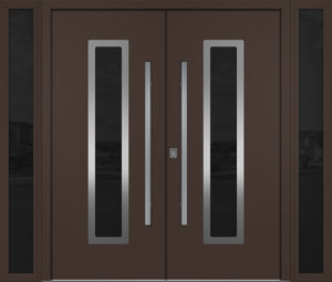 Nova Inox S1 Modern Exterior Double Door W/ (2) 12" Sidelight - Unit 98x81 3/8 - Brown - Doors and Beyond