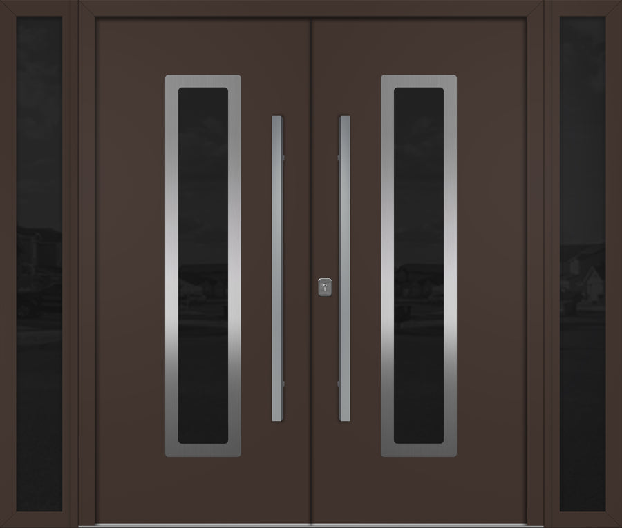 Nova Inox S1 Modern Exterior Double Door W/ (2) 12" Sidelight - Unit 98x81 3/8 - Brown - Doors and Beyond