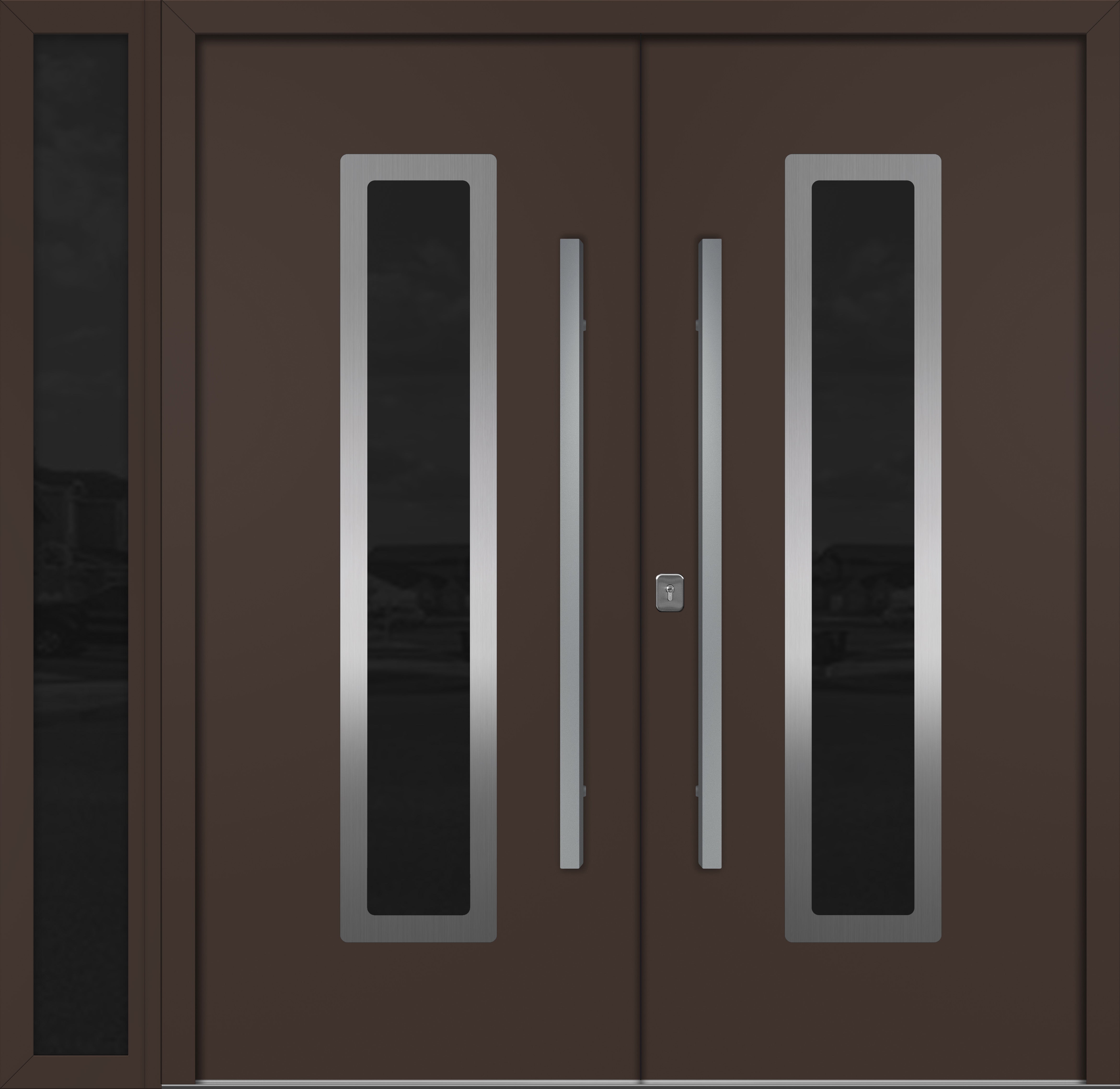 Nova Inox S1  Modern Exterior Double Door W/ (1) 12" Sidelight - Unit 86x81 3/8 - Brown