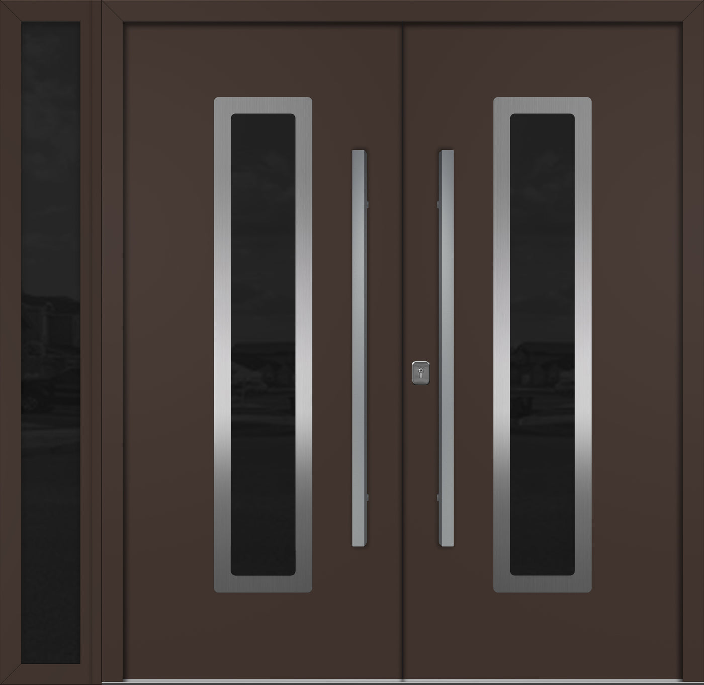 Nova Inox S1 Modern Exterior Double Door W/ (1) 12" Sidelight - Unit 86x81 3/8 - Brown - Doors and Beyond