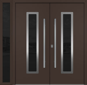 Nova Inox S1 Modern Exterior Double Door W/ (1) 12" Sidelight - Unit 86x81 3/8 - Brown - Doors and Beyond