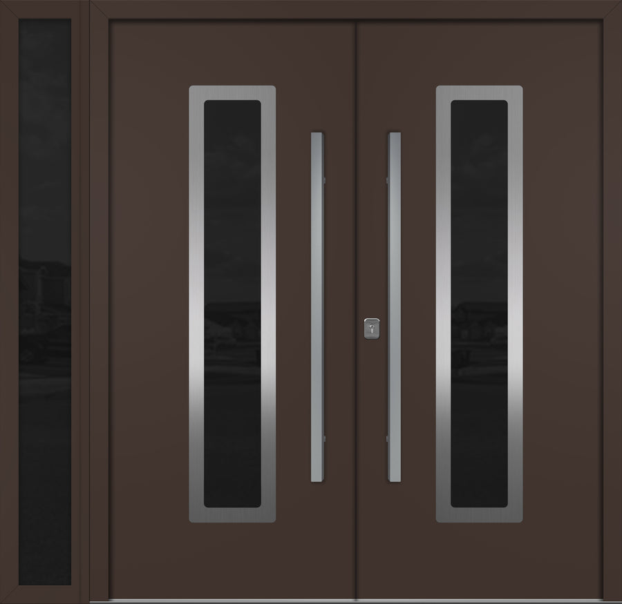 Nova Inox S1 Modern Exterior Double Door W/ (1) 12" Sidelight - Unit 86x81 3/8 - Brown - Doors and Beyond