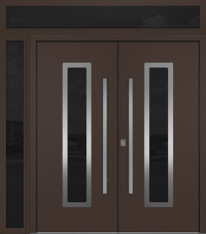 Nova Inox S1 Modern Exterior Double Door 72x80 W/ (1) 12" Sidelight and Transom - Unit 86x95 3/8 - Brown - Doors and Beyond