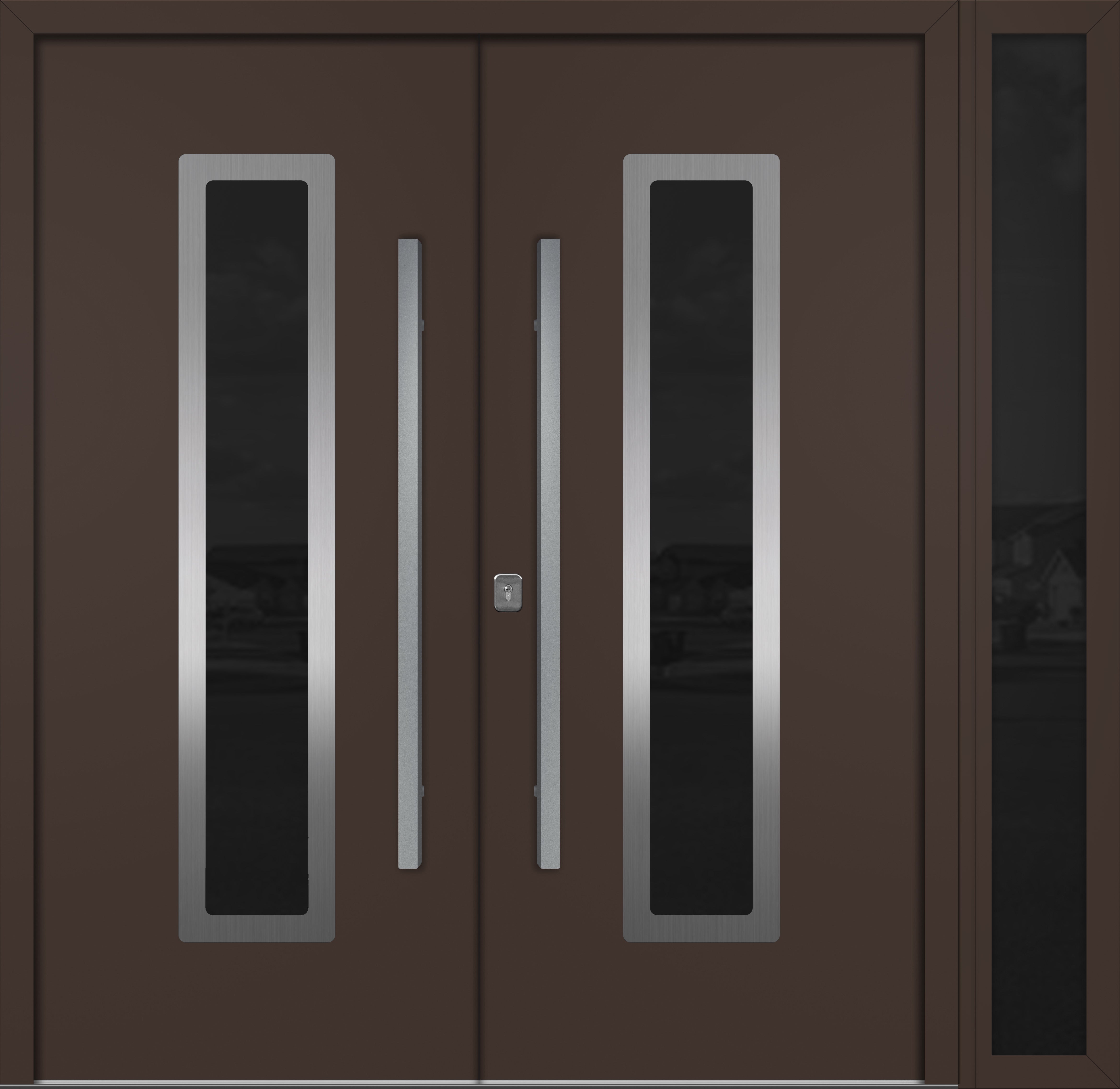 Nova Inox S1  Modern Exterior Double Door W/ (1) 12" Sidelight - Unit 86x81 3/8 - Brown