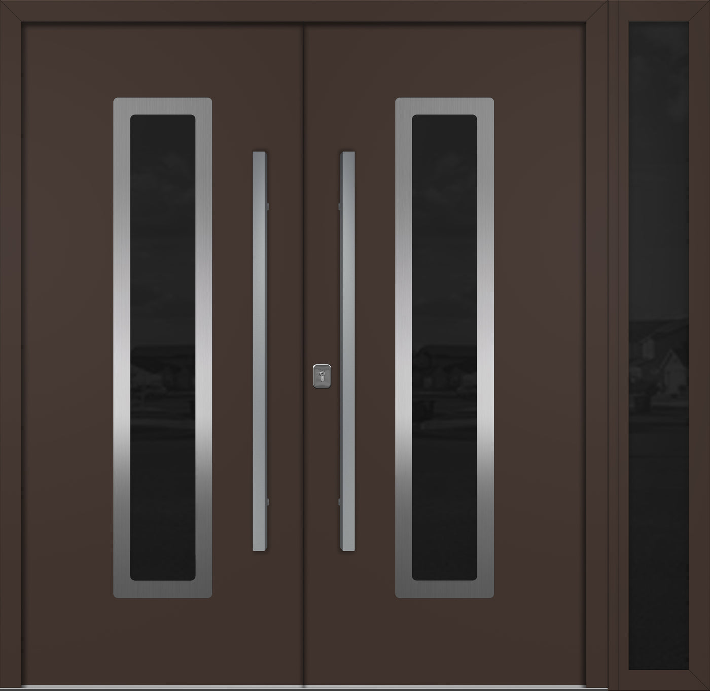 Nova Inox S1 Modern Exterior Double Door W/ (1) 12" Sidelight - Unit 86x81 3/8 - Brown - Doors and Beyond