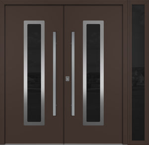 Nova Inox S1 Modern Exterior Double Door W/ (1) 12" Sidelight - Unit 86x81 3/8 - Brown - Doors and Beyond